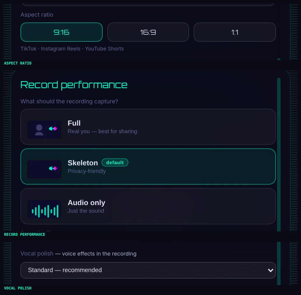 The app's settings, 2 crops stacked, each showing the rows this recipe moves.