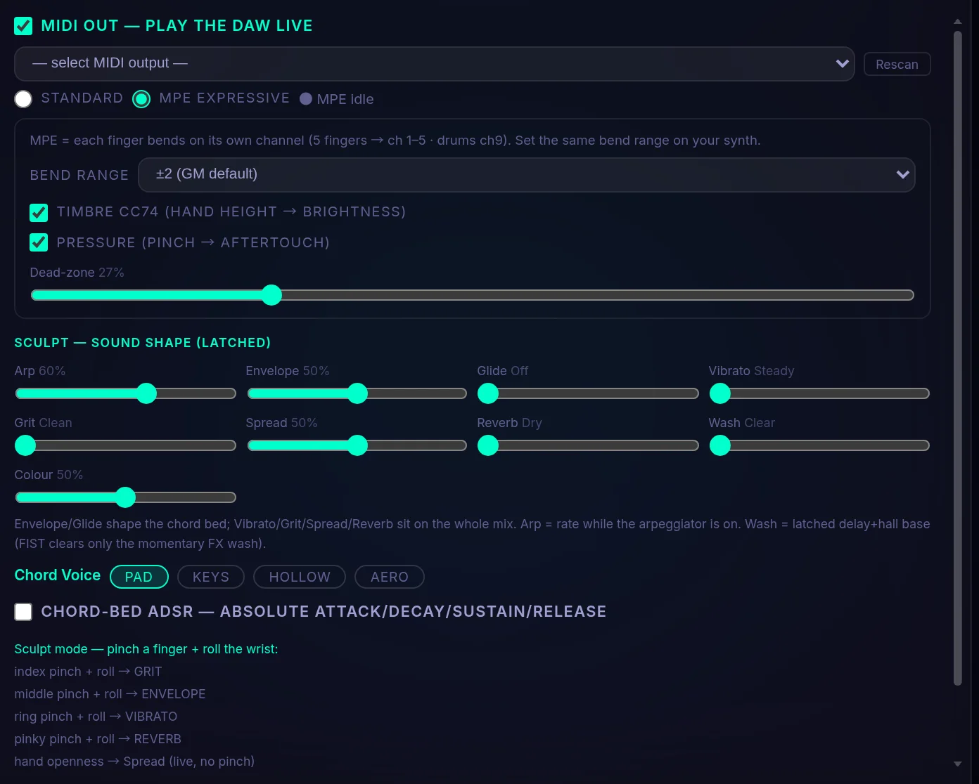 The Settings panel on the Sound tab.